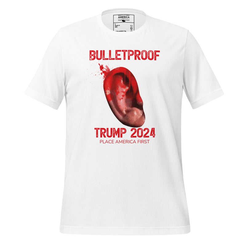 Trump Bulletproof Ear White Tee, Trump T-shirt, Trump Merch